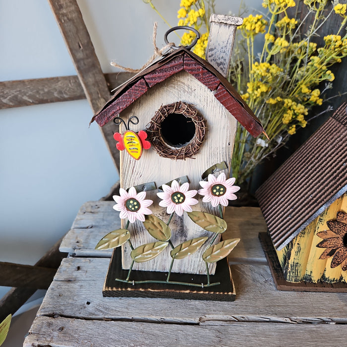 Birdhouse 11" w/flowers