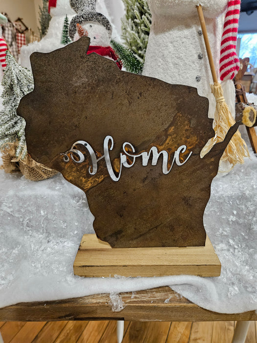 Wisc State Home on Wood Base