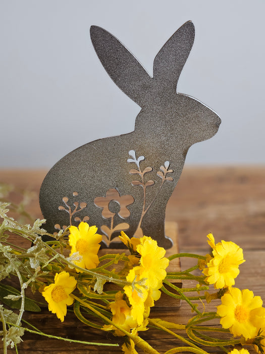 Metal Bunny on Wood Base
