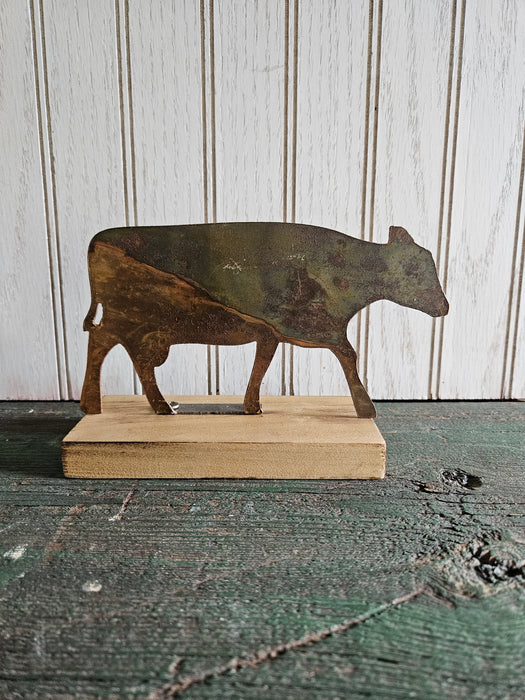 Rusty Cow on Wood Base