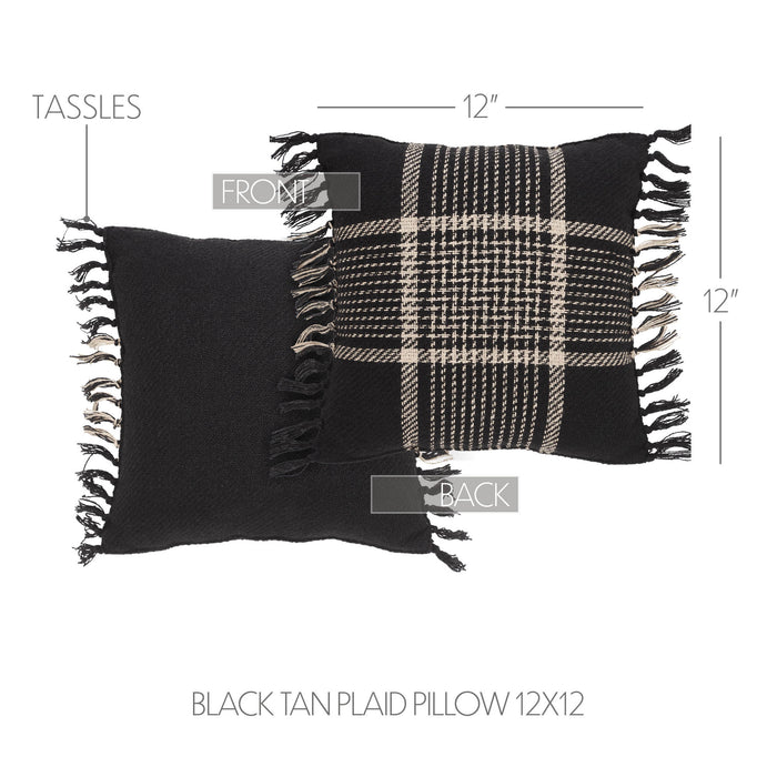 Eston Black Tan Plaid Pillow 12 x 12