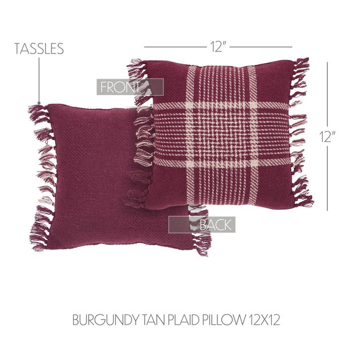 Eston Burgundy Tan Plaid Pillow 12 x 12