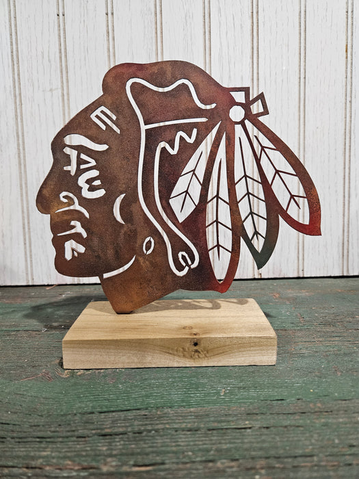 Chicago Blackhawk on Wood Base