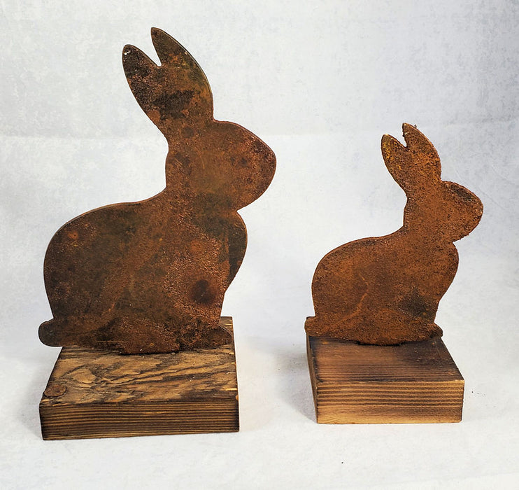 Rusty Bunny on Wood Base