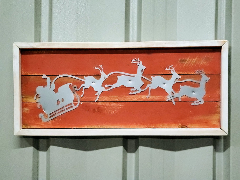 Santa, Sleigh and Flying Reindeer -Framed- Sm