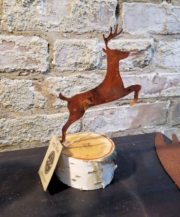 Leaping Woodland Deer on Birch Base