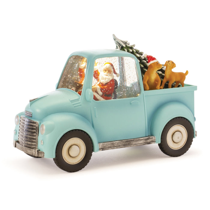 Truck,Santa,Dogs Snow Globe Blue