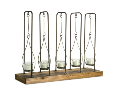 Votive Holder-Wood/Metal/Glass