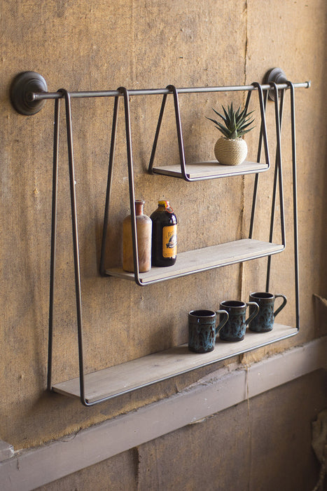 Wood & Metal Triple Hanging Shelf